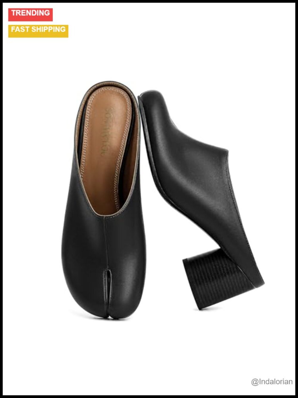 Tabi Heels Chunky Block Slip On Split Toe Mules Clogs Faux Leather
